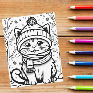 Färg din egen! Winter Kitten Vykort