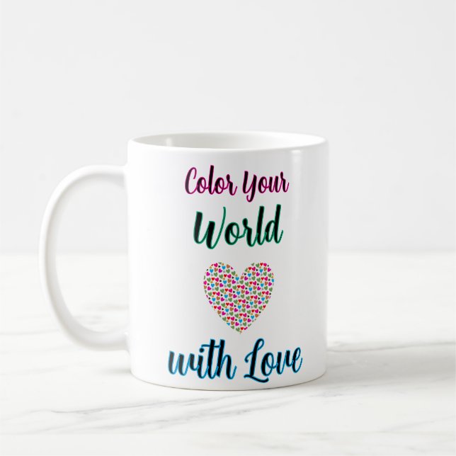 Färg din värld med Kärlek - Vibrant hjärtdesign Kaffemugg (Vänster)