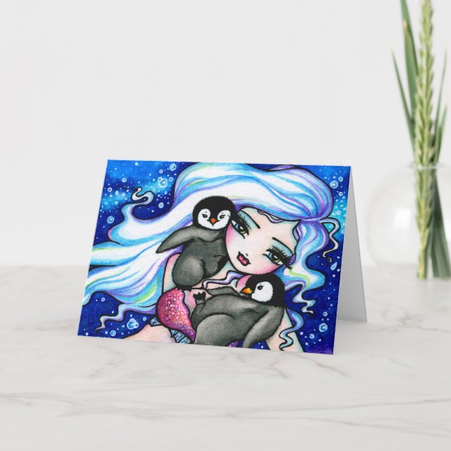 FÄRG DITT EGET Sjöjungfru Penguin-julkort Helgkort (Framsida)