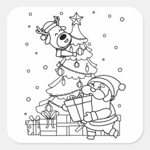 Färg Ditt eget tomte och renar Fyrkantigt Klistermärke