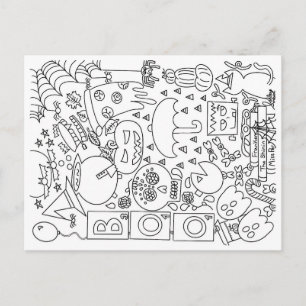 Färg ditt eget vykort - Halloween Doodle Collage