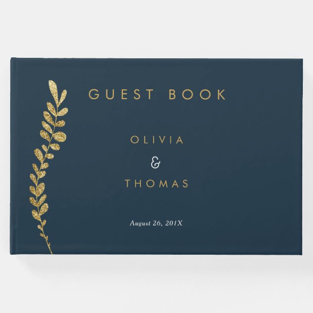 Färg Editable Faux Guld Löv Bröllop Guest Bok (Framsida)