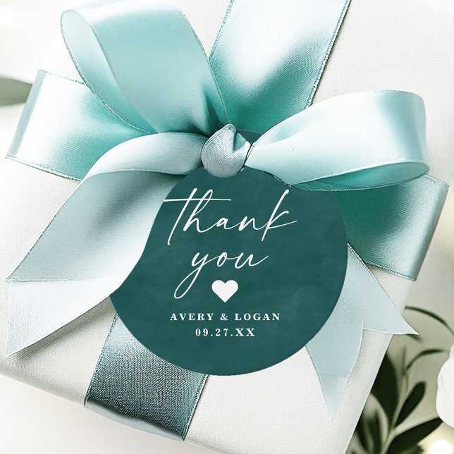 Färg Editable Teal Watercolor Bröllop Tack Gåvor Etiketter (Color Editable Thank You Wedding Favor tags.)