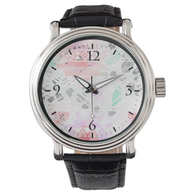 Färg färglös pastellblommigt aztec armbandsur (Framsida)