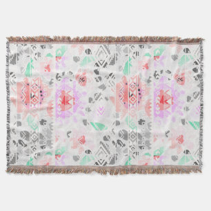 Färg färglös pastellblommigt aztec filt