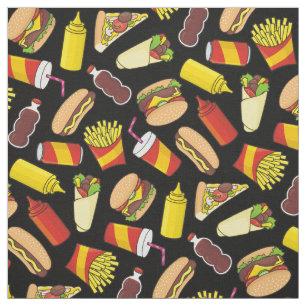 Färg Fast Food Icons Mönster Tyg