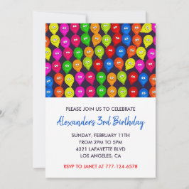 Färg-festen bjuder på 3:e pojkens ballonger monste inbjudningar