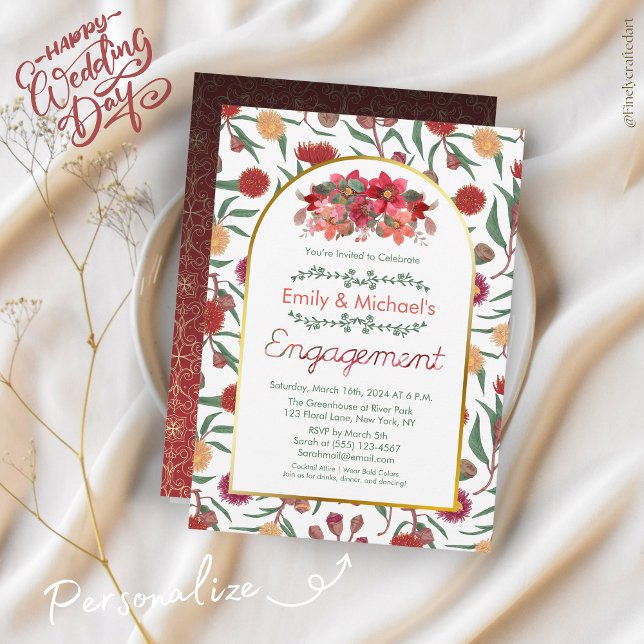 Färg fet Blommigt Blockerar Förlovningsfesten Guld Inbjudningar (Skapare uppladdad)