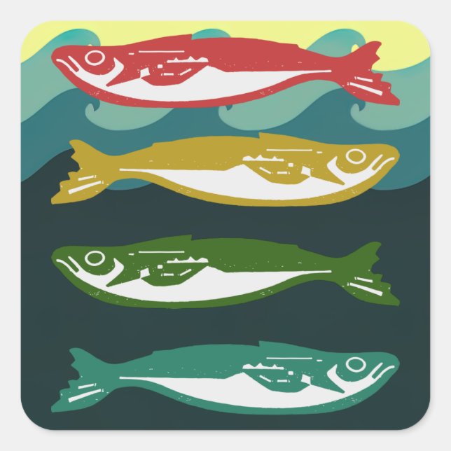 Färg-fisk på Vinkara Fyrkantigt Klistermärke (Framsida)
