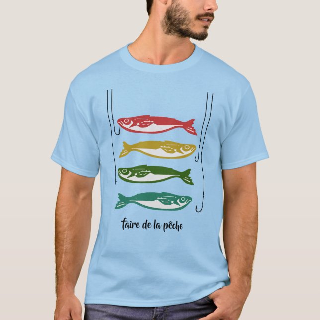 Färg Fiske med Krok (fiske i Fransk) T Shirt (Framsida)
