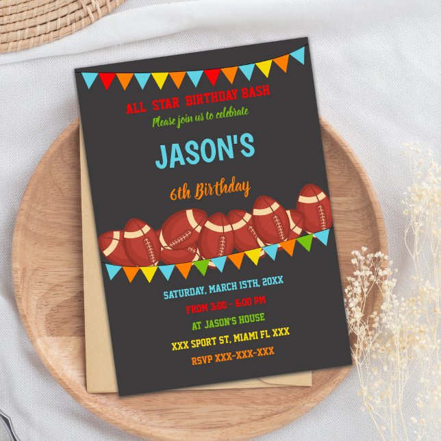 Färg Flaggor: Fotbollsinbjudningar på födelsedagen Inbjudningar (Colors Flags Football Birthday Invitations)