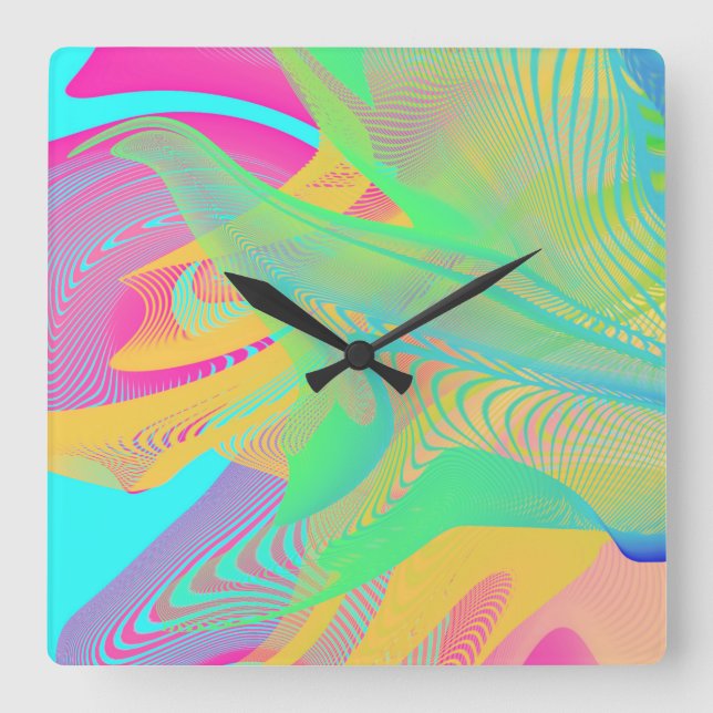 FÄRG FLUO - Fractal Art - Fyrkantig Klocka (Framsida)