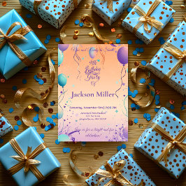 Färg Födelsedagsfest för ballong och Lejon slang Inbjudningar