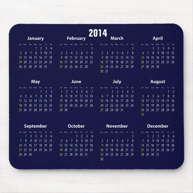 färg för 2014 kalenderblått musmatta (Framsidan)