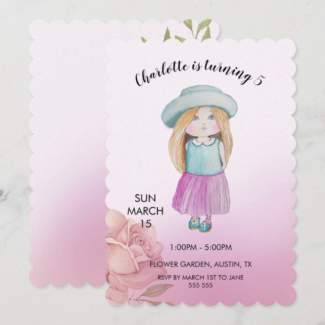 Färg för cute-dockan, handmålad julkort (Fram/baksida)