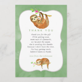 Färg för cute Watercolor Sloth, tema Baby Shower,  Tack Kort