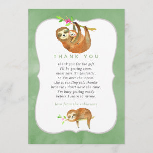 Färg för cute Watercolor Sloth, tema Baby Shower, Tack Kort