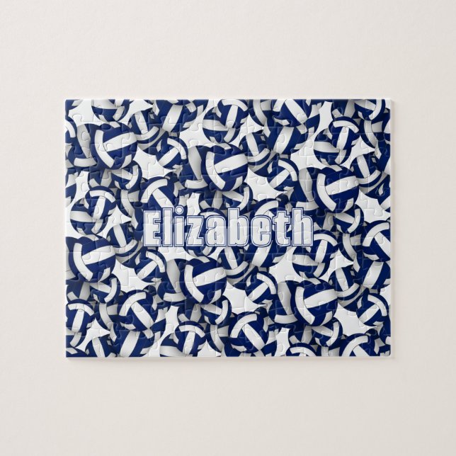 färg för flickpojkar, blåvita volleyball-lag pussel (Horisontell)