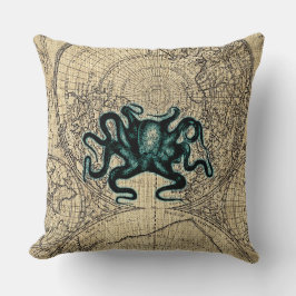 Färg för honung för grön Kracken illustrationkarta Lumbarkudde