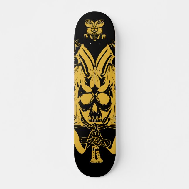 Färg för svart för Samuraiskalleguld Old School Skateboard Bräda 21,6 Cm (Framsida)