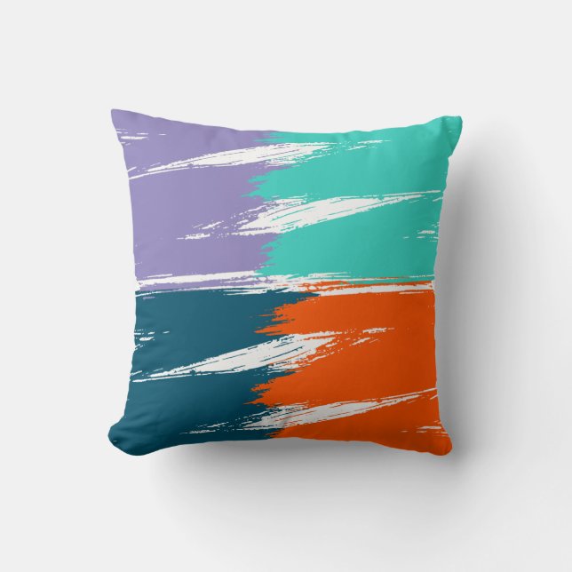 Färg för Turquota Lavender Orange Ming Push Stroke Kudde (Framsida)