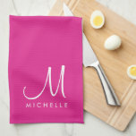 Färg, första Namn-monogram Kökshandduk<br><div class="desc">Ladda upp anpassningsbar Lägg till Eleganten Fotodesign eller Logotyp Text Modern Cute Monogram Initial Namn Template Rosa Kitchen Towel.</div>