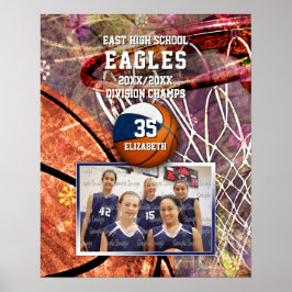 färg fotobasket i blåvita lag poster