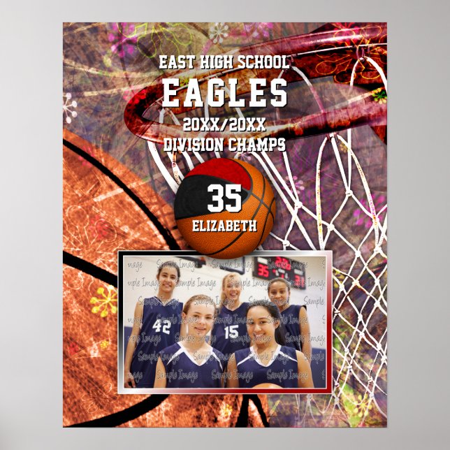 färg fotobasket i svart rött lag poster (Framsidan)