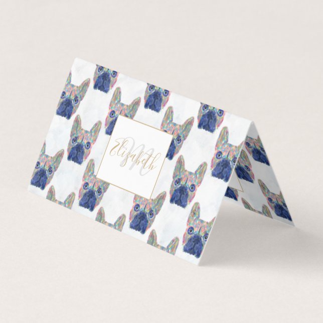 Färg Fransk Bulldog Penseldrag Hand Paint Visitkort (Framsida)