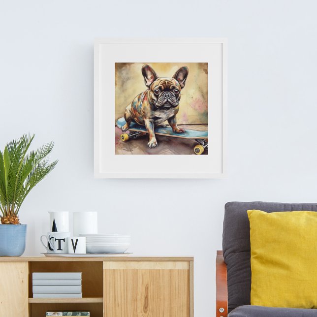 Färg Fransk Bulldog sitta på skateboard Poster (Skapare uppladdad)