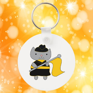Färg Garden Kawaii Katt Svart Gul Nyckelring