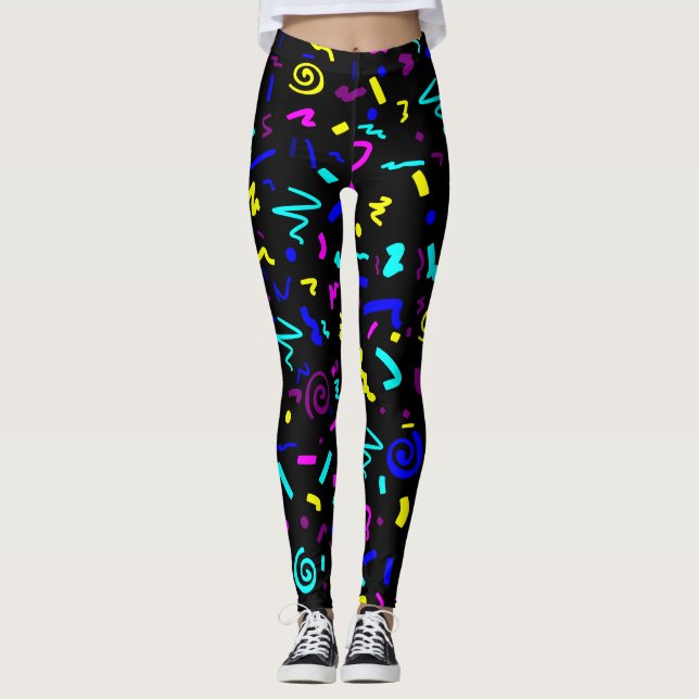 Färg Geometric 80s Inspired Avslappnad och Workout Leggings (Framsida)