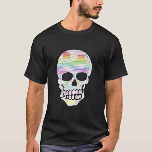 Färg Glitch Skull T Shirt (Framsida)
