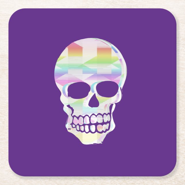 Färg Glitch Skull Underlägg Papper Kvadrat (Framsidan)