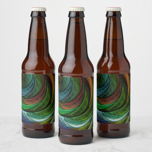 Färg Glory Modern Abstrakt Art Mönster Elegant Ölflaska Etikett (Flaskor)