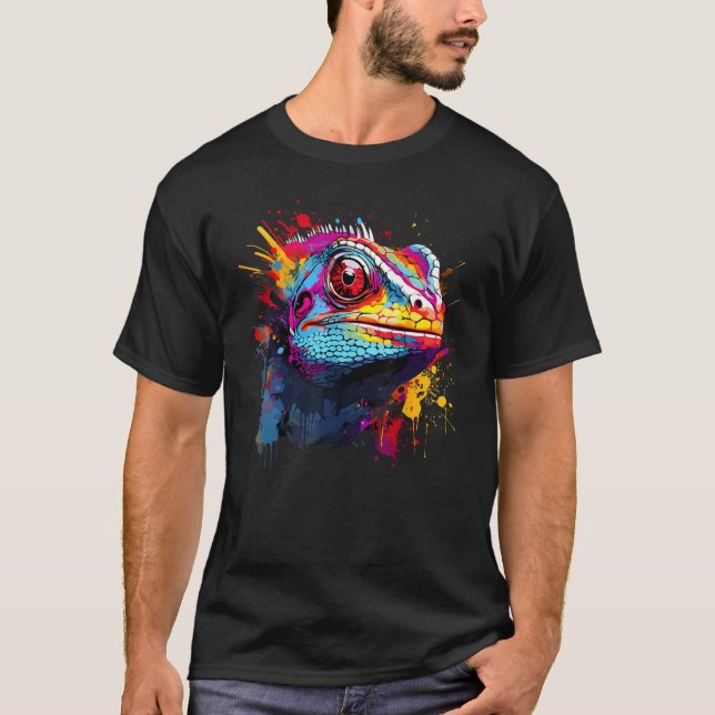 Färg Grönt Iguana Lizard Animal Lover Stänk A T Shirt (Framsida)
