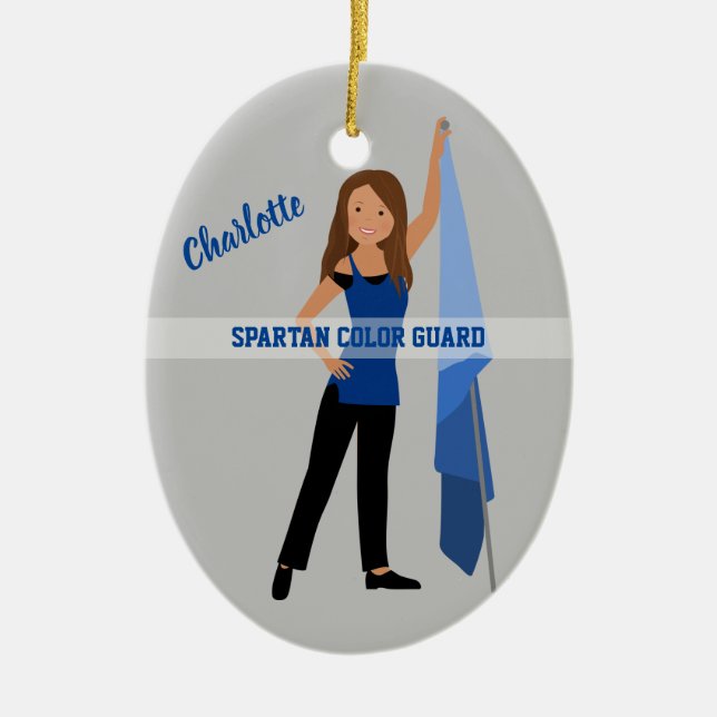 Färg Guard Brown Hair i blått och svart Julgransprydnad Keramik (Framsidan)