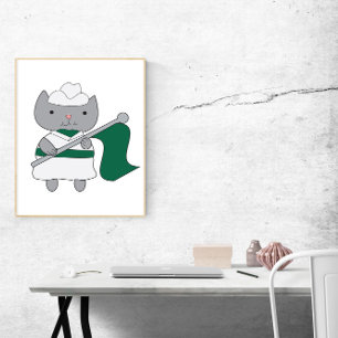 Färg Guard Cat Grönt och White Poster