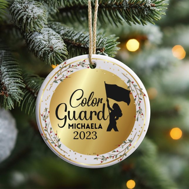Färg Guard Marching Band jul Ornament (Christmas ornament for a marching band color guard member customized with name and year)