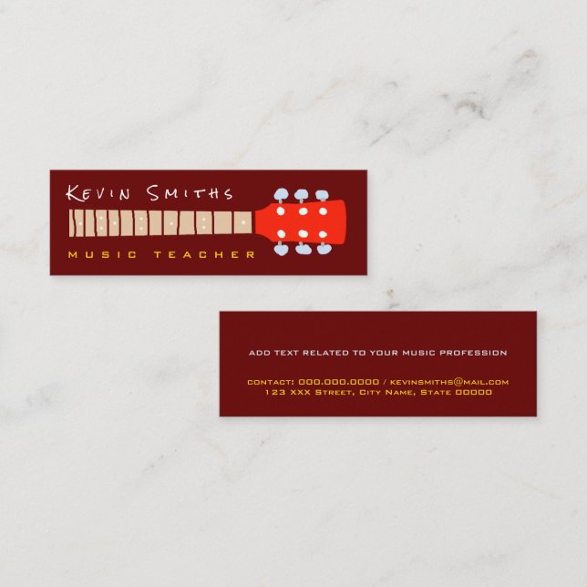Färg Guitar Nacke mörk-red Music Teacher Mini Visitkort (Fram/baksida)