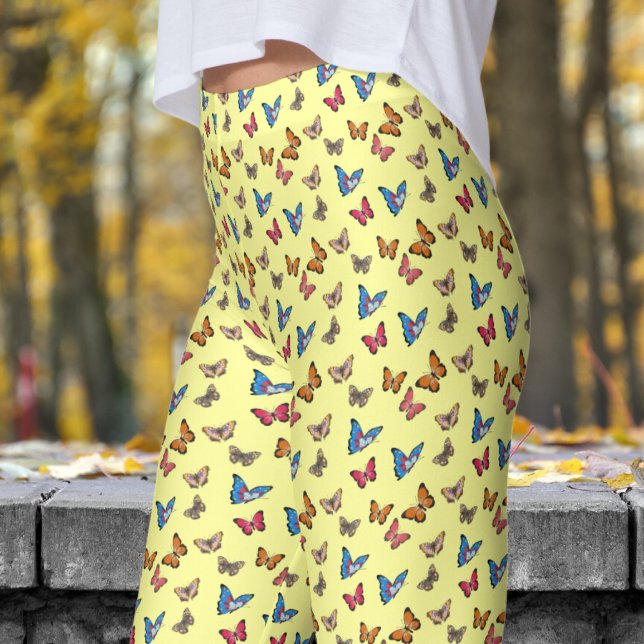 Färg Gult Butterflies Mönster Leggings (Colorful Butterflies on Canary)