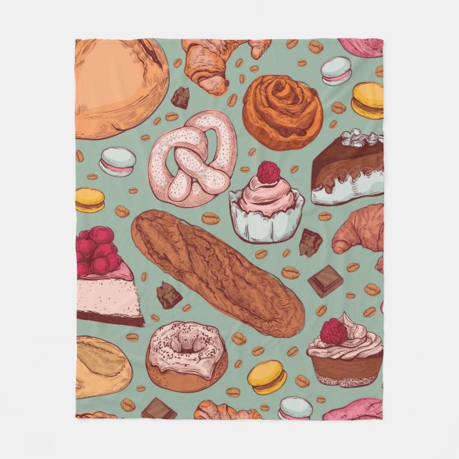 Färg-hand plockade-sketch stil-bageripåse. Diffe Fleecefilt (Framsidan)