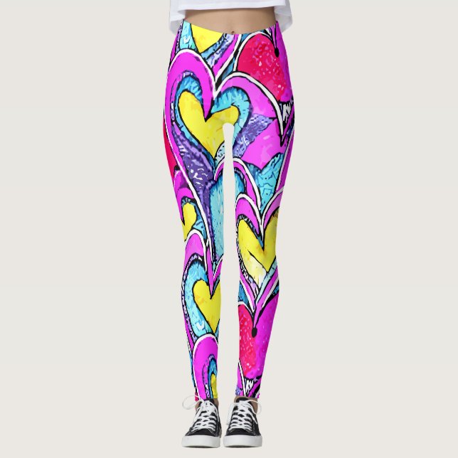 Färg Heart-former i Art Mosaic Leggings (Framsida)