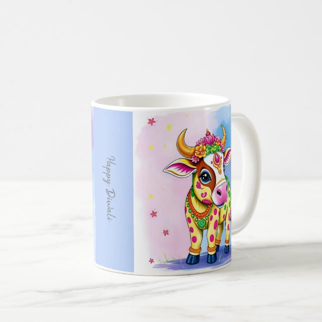 Färg Heliga Diwali Cows in Festive Disguises Kaffemugg (Framsida höger)