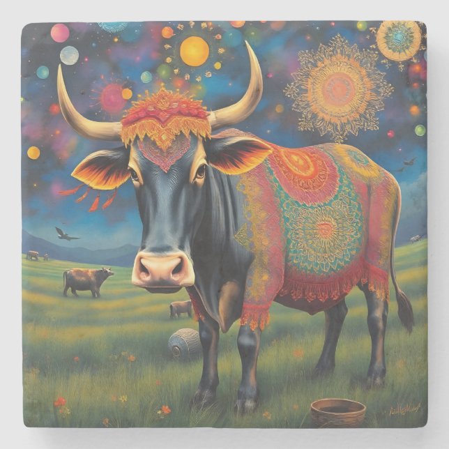 Färg Heliga Diwali Cows in Festive Disguises Stenunderlägg (Framsidan)