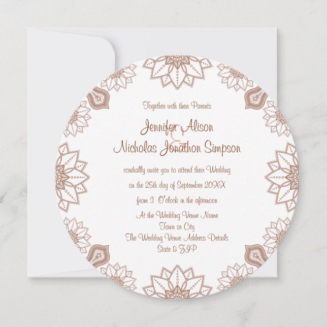 Färg Henna Mandala Stil Mönster Bröllop Inbjudningar (Framsida)