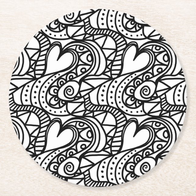 färg, hjärtdodle underlägg papper rund (Framsidan)