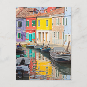 Färg hus på Venedigön Burano-Italien Vykort