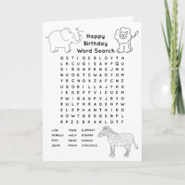 Färg i Animal Ord Search Birday Card Kort