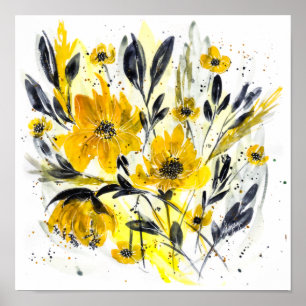 Färg i årets Blommigt för modern vattenfärg Poster